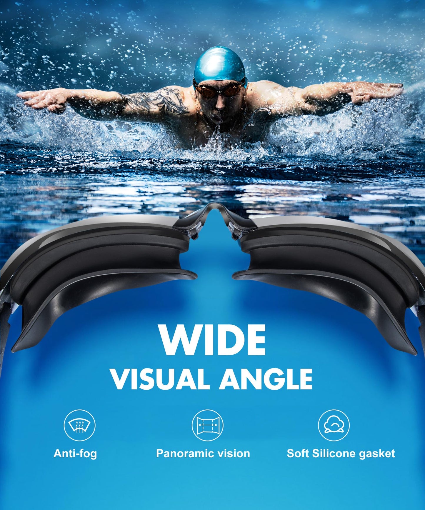 NSSIW Swim-Goggles-Adult-Women Goggles Swimming Men: Anti Fog Pool Goggles with UV400 and No Leak 2 Pack