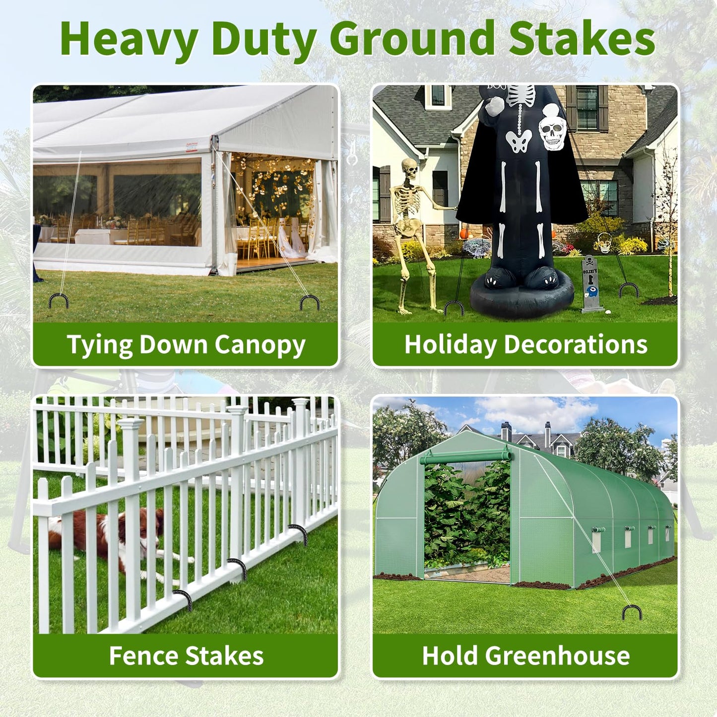12 Inches Trampoline Wind Stakes, Heavy Duty U Stakes for Ground, 8-Pack Trampoline Tie Down Anchor Kit for Swing Set and Soccer Goal Galvanized Steel Anchors Black