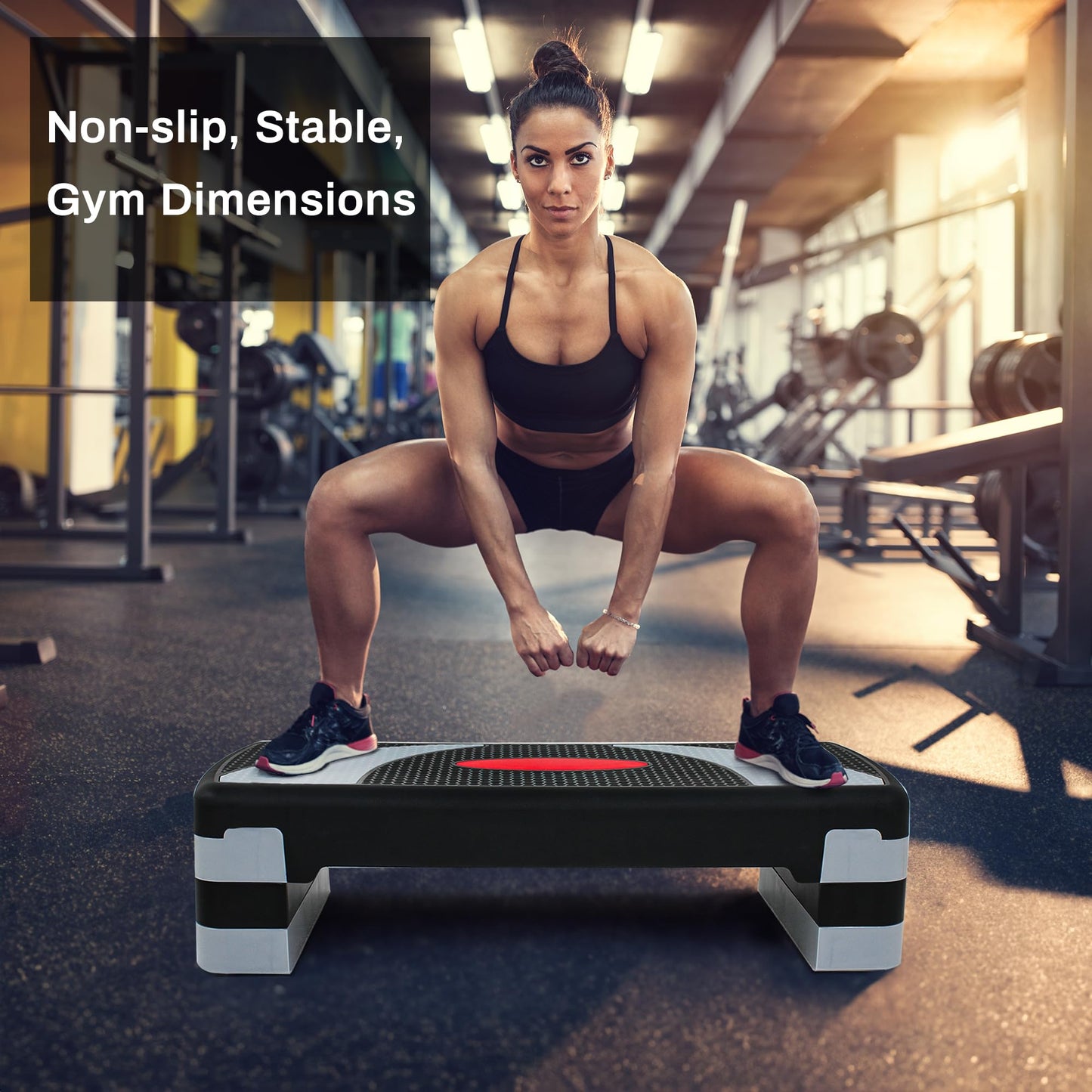 JungleA 31" Aerobic Step Platform, 3 Levels Adjustable Height Steppers For Exercise at Home Gym, Cardio Workout Step Exercise Platform Bench, 4 Stackable Risers, Non Slip Fitness Stepper Up Box