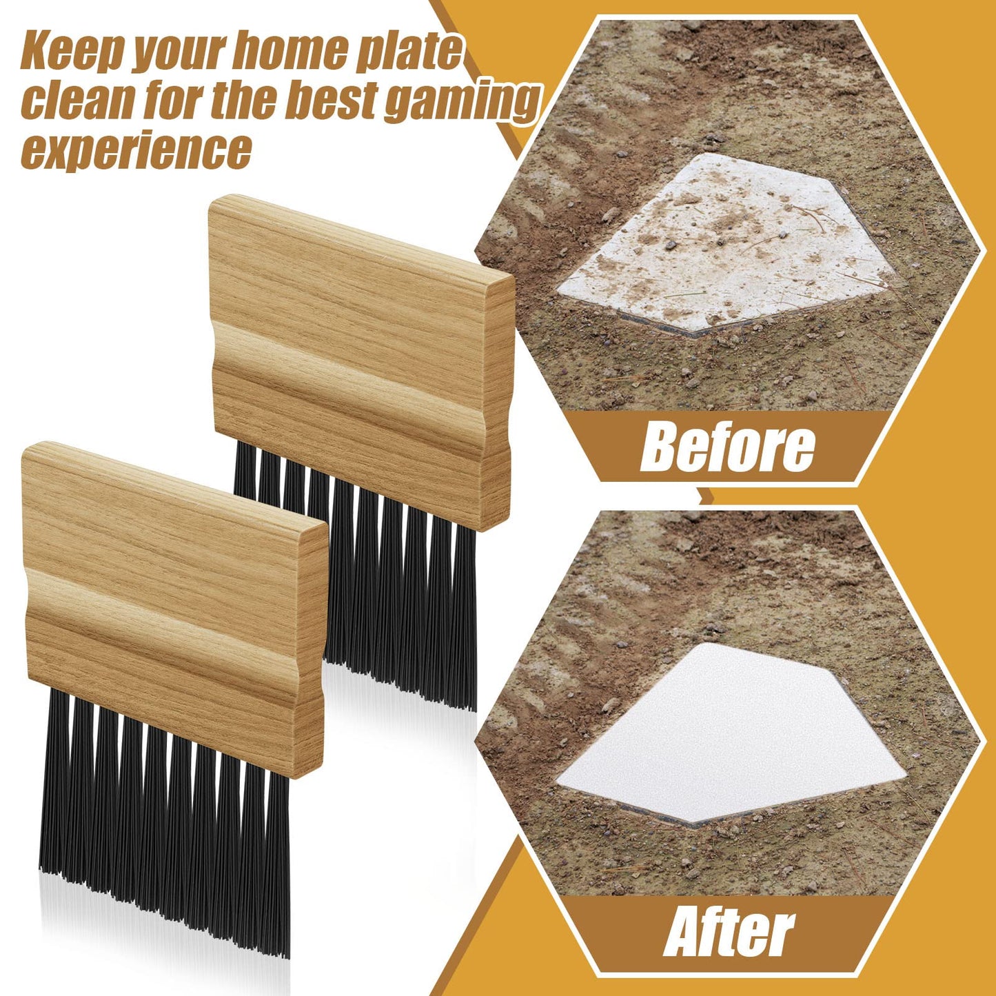3 Pieces Umpire Brush with Wood Handle Softball Baseball Home Plate Brush for Umpire Equipment Kit, Black 4.33 x 3.15 x 0.39 Inches
