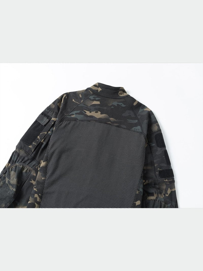 AKARMY Men's Tactical Military Combat Shirt, Long Sleeve Camo T Shirt with Zipper Pockets 112 Dark CP