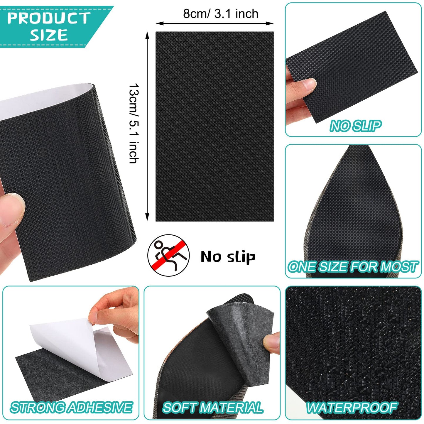 10 Pcs Shoe Sole Protector Non-Slip Grips on Bottom of Shoes Adhesive Grip Pads 3.1 x 5.1 Inches Anti Slip Pads for Heels Trainers Treads Boots(Black)