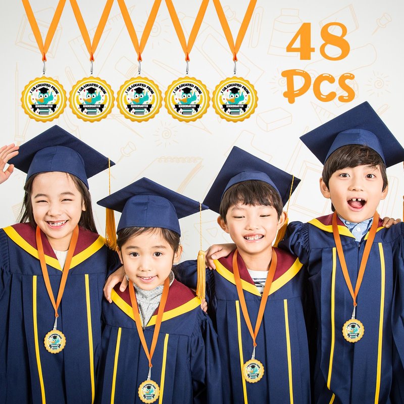 Blueweenly 48 Pcs Graduation Medal for Kids Award Medals with Neck Ribbon Graduation Gifts Bulk for Students Party Favors Supplies - 2 Inch(Kindergarten)