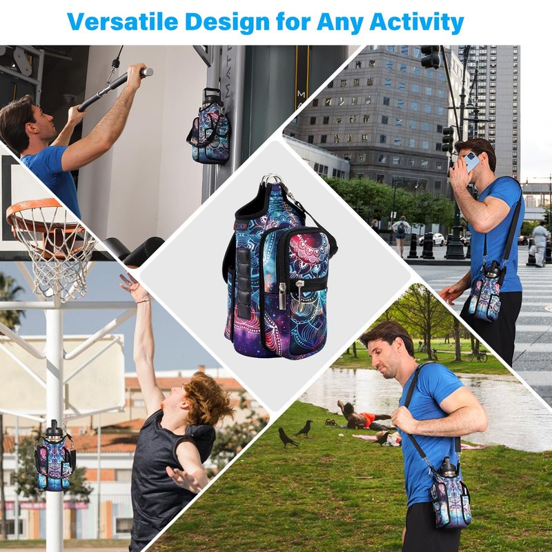 icolor Magnetic Gym Bag Water Bottle Carrier Holder with Phone Pockets & Shoulder Strap,5 Built-in Magnets Gym Bottle Pouch Sleeve,Magnetic Bag Gym Accessories Organizer for Men Women (Mandala)