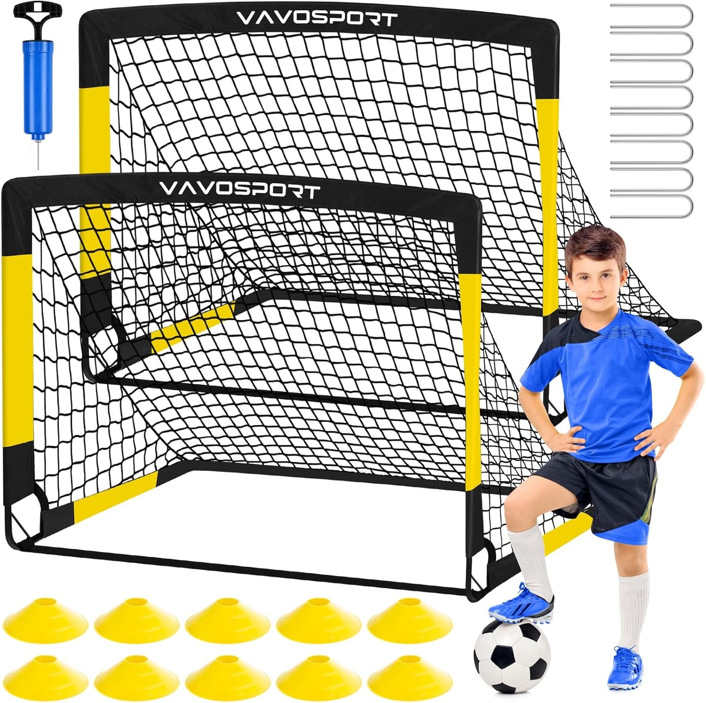 Kids Soccer Goals for Backyard Set, 2 of 4x3 / 6x4 ft Portable Soccer Goal Nets, Pop Up Mini Toddler Soccer Net Training Equipment & Ball, Cones for Ages 3-14, Outdoor Games Gifts for Youth