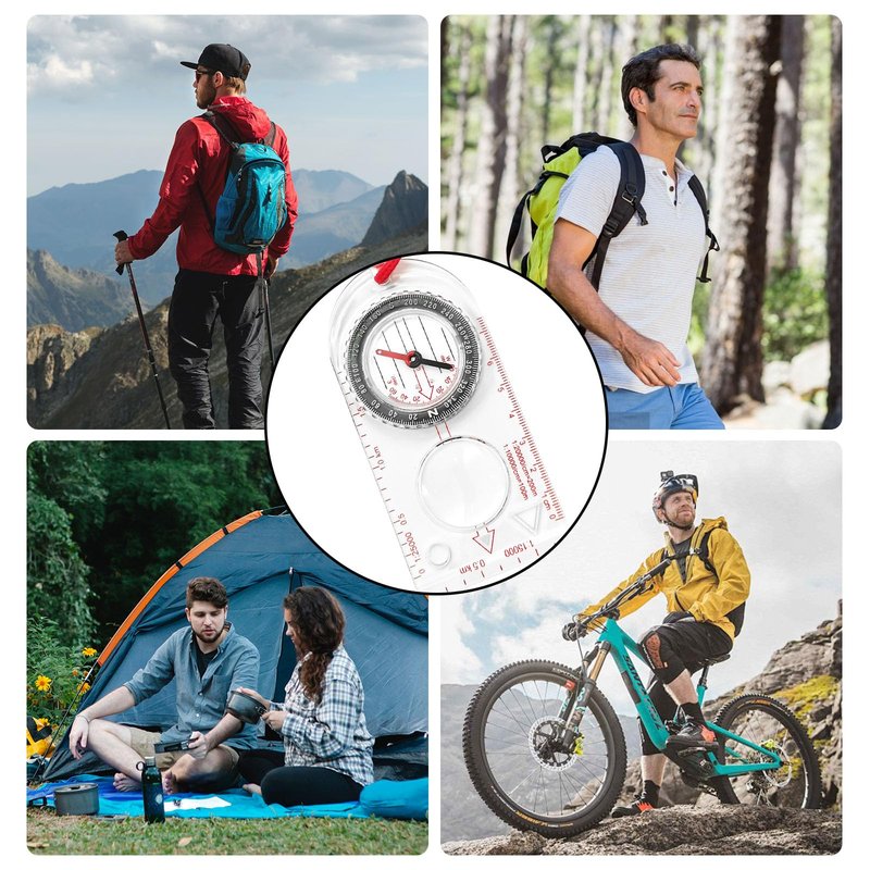 BlingKingdom Multifunctional Waterproof Navigation Compass Map Ruler Magnifier for Explorer Hiking Map Reading and Navigation with Adjustable Lanyard