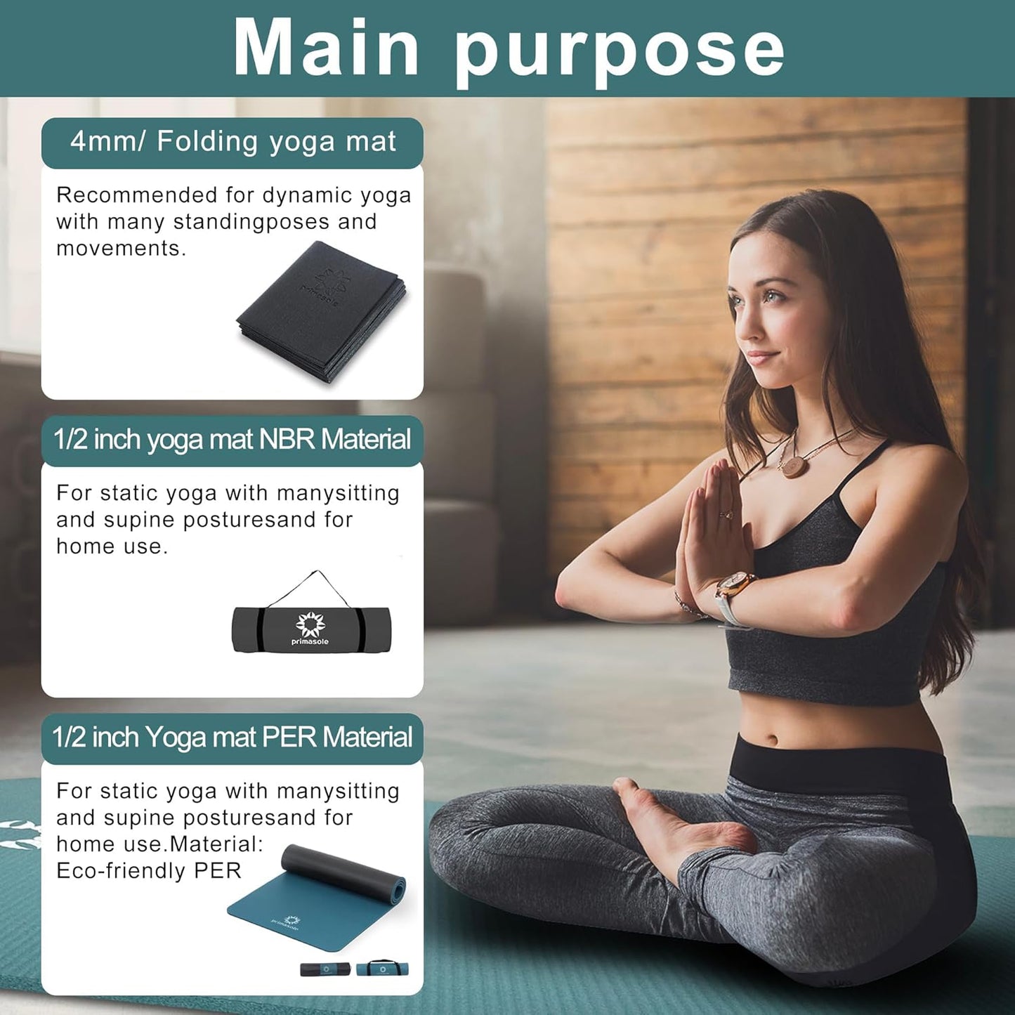 1/2-Inch Extra Thick NBR Yoga Mat with Enhanced Stability - Textured Design, Lightweight Mat with Carrying Strap & Case for Yoga, Pilates, Gym & Home Use (Multiple Colors)
