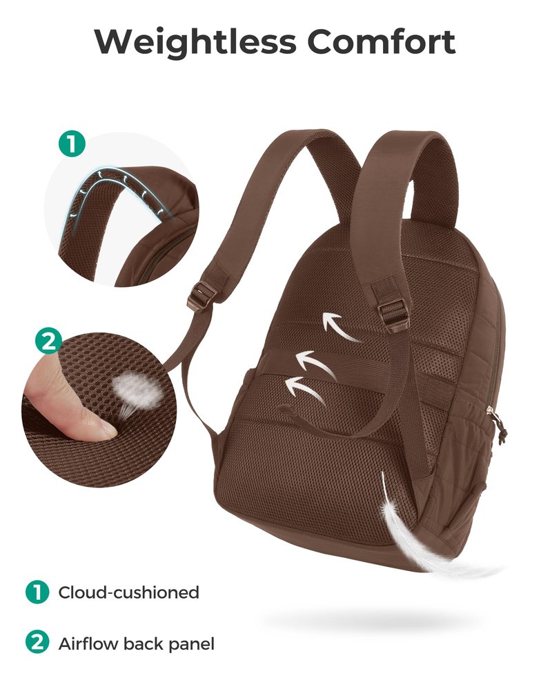 BAGSMART College Laptop Backpack, Travel Backpack for Women, Quilted Casual Daypack, Water-Resistant Bookbag for 15.6 Inch Laptop, Chocolate