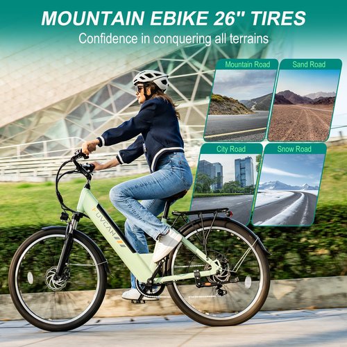 Movcan V80 Electric Bike, 1000W Motor 28MPH Ebike, 48V 13Ah Removeable Battery, 26'' City Cruiser Adult Electric Bicycles up to 70 Miles, 7-Speed Dual Disc Brake, Mountain E Bike for Commuting