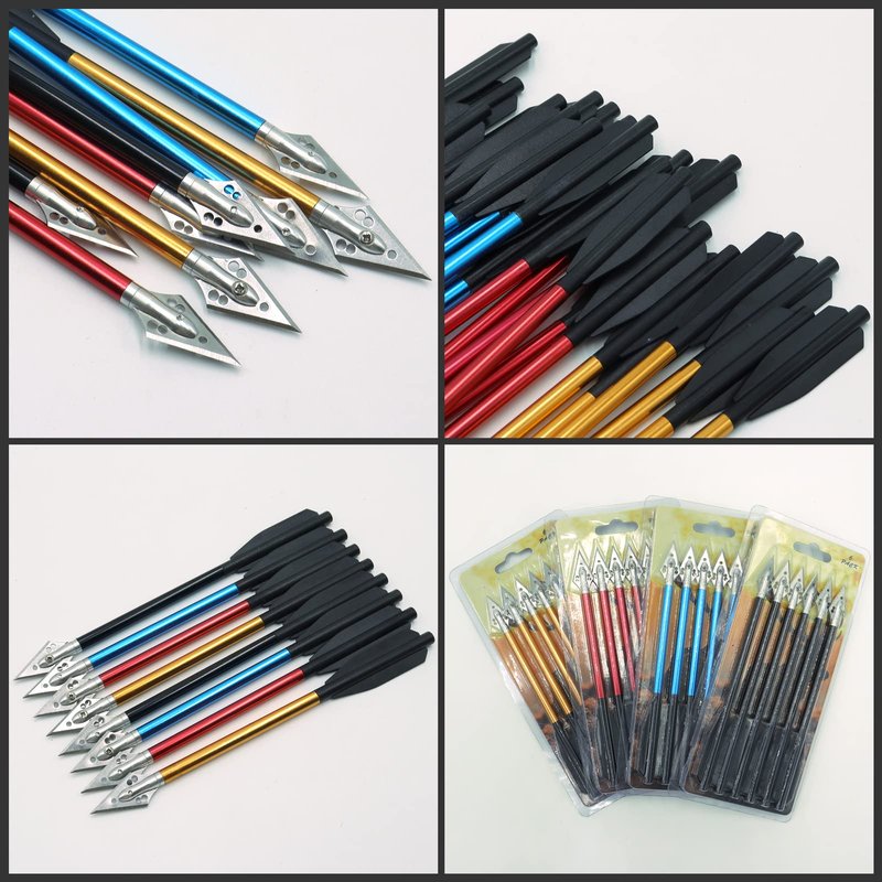 OBTOUTDOOR 6.7 Inch Mini Crossbow Bolts Aluminium Shafts Arrows with Replaceable Steel Tips Crossbow Pistol Arrows for Target Practicing Shooting and Small Hunting 12/24 Pcs (Blue and Red)