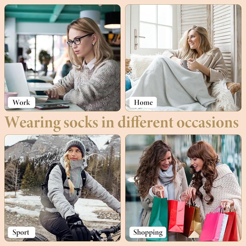Justay 5 Pairs Thick Knee High Socks for Women - Black Dark Grey Coffee Khaki (One Size)
