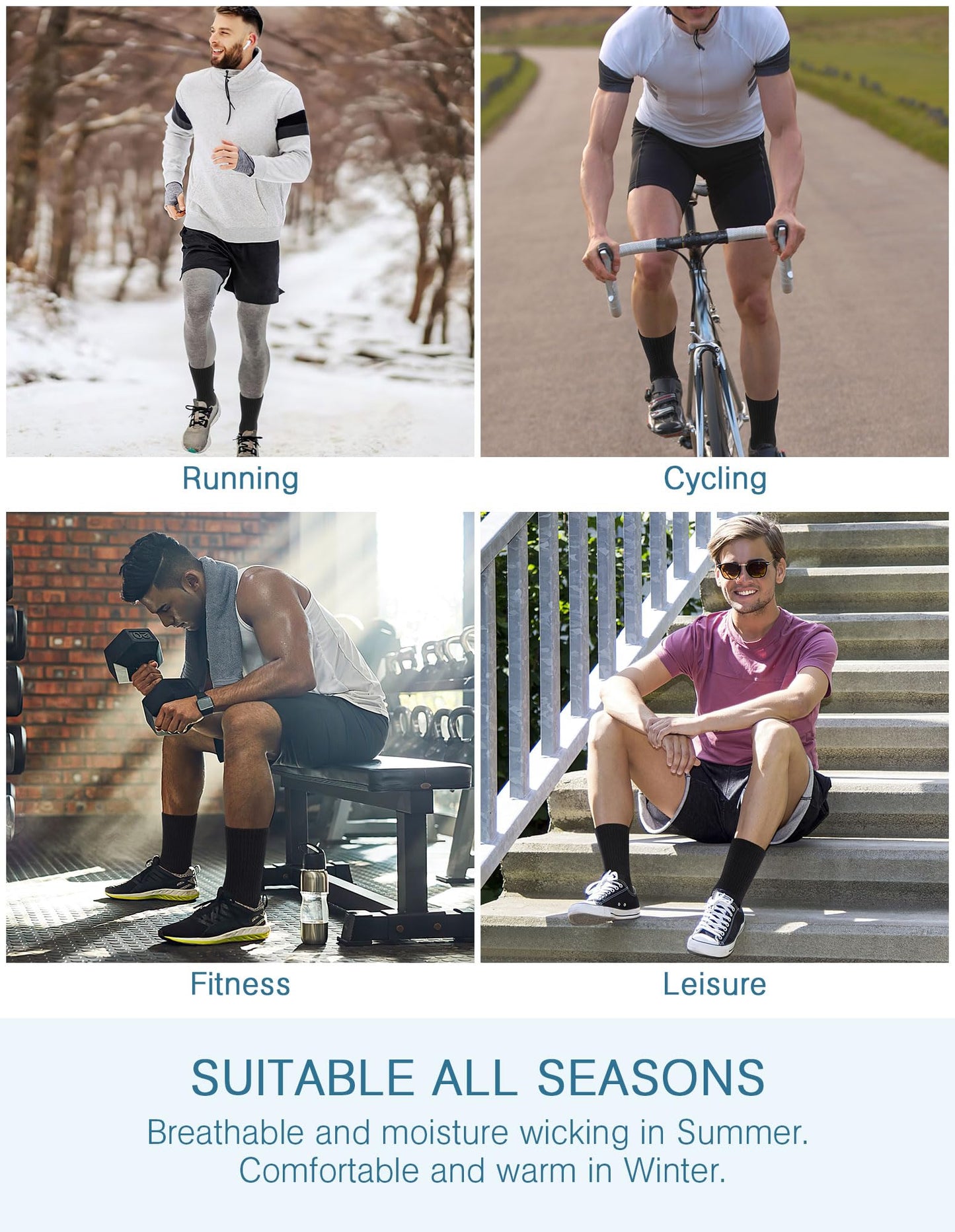 Airacker Athletic Crew Socks - Breathable Performance Running Socks (6 Pairs)