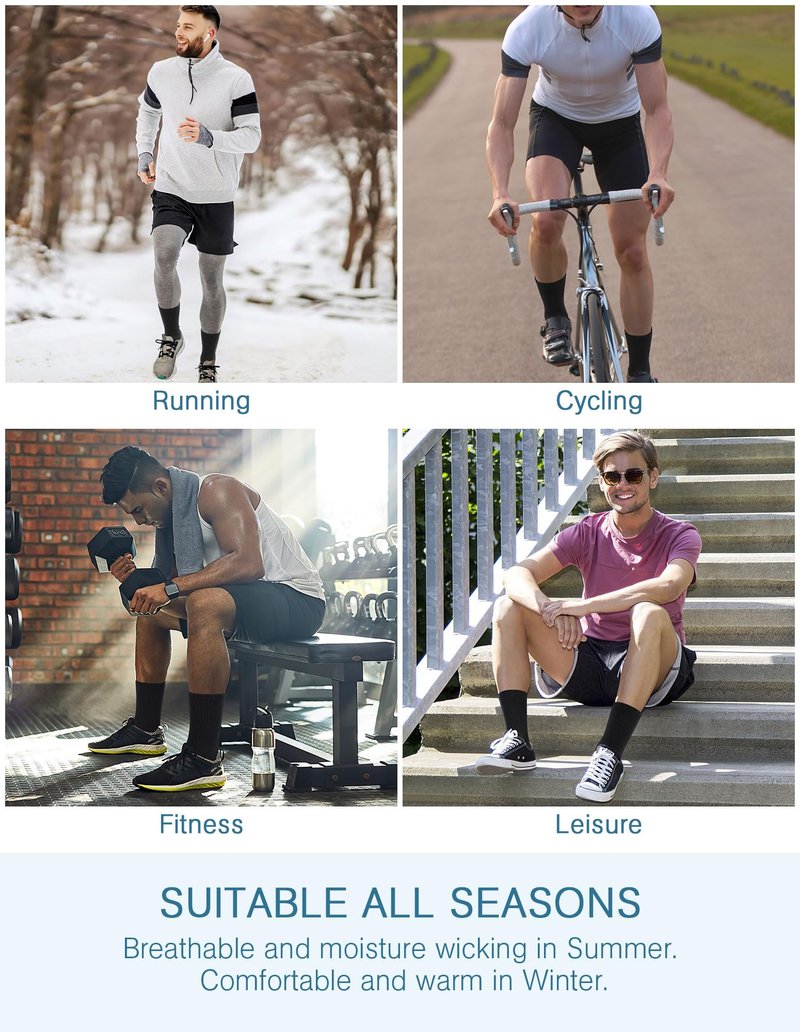 Airacker Athletic Crew Socks - Breathable Performance Running Socks (6 Pairs)