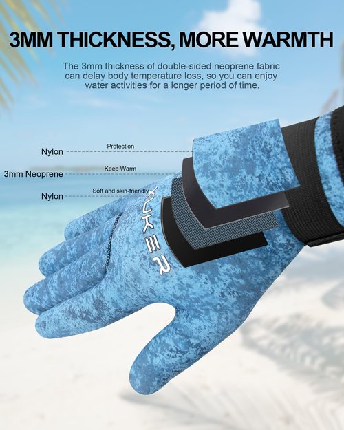 XUKER Neoprene Gloves Men Women, 3mm Camouflage Patterned Winter Wetsuit Gloves Keep Warm for Scuba Diving Surfing Swimming Fishing Water Sports
