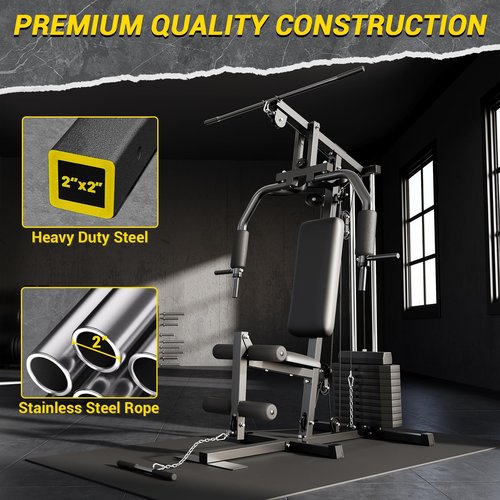 GarveeLife Home Gym Machine System with 100LBS Weight Stack, Multifunctional Weight Machine, Full Body Workout Station Exercise Equipment, All in One Home Gym with Pulley System for Strength Training