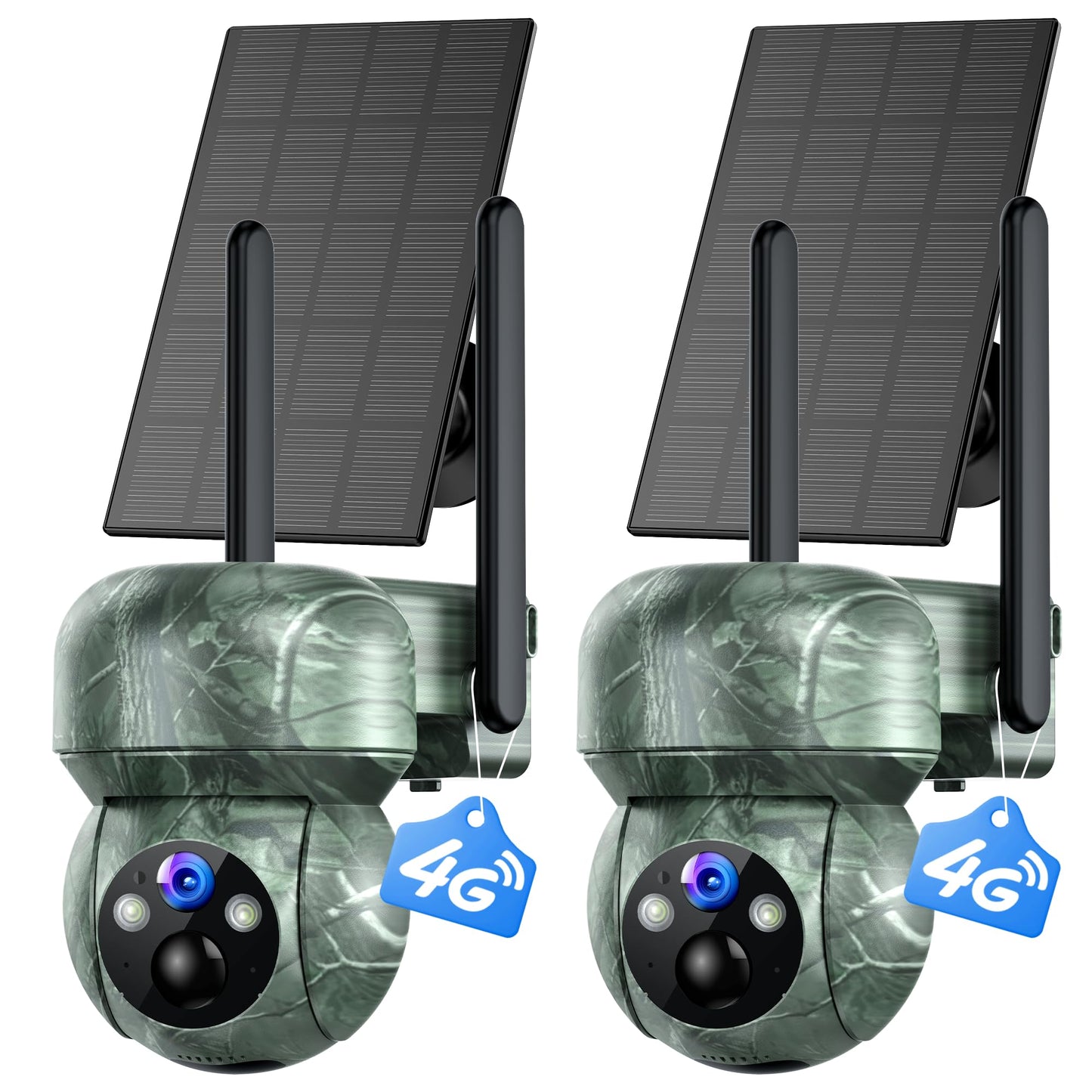 2Pack 4G LTE Cellular Trail Camera Solar: 2K Game Cameras Built-in SIM Card Hunting Cameras Wireless Battery with PTZ 360° Live View & Playback Color Night Vision Motion Activated IP66 for Wildlife