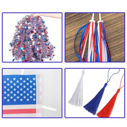 rosulasi 4th of July Bike Decorations 27Pcs Patriotic Parade Bike Streamers Bicycle Ribbon Tassels American Flag Fourth of July Accessories Red White Blue Decorations Independence Day Party Favors