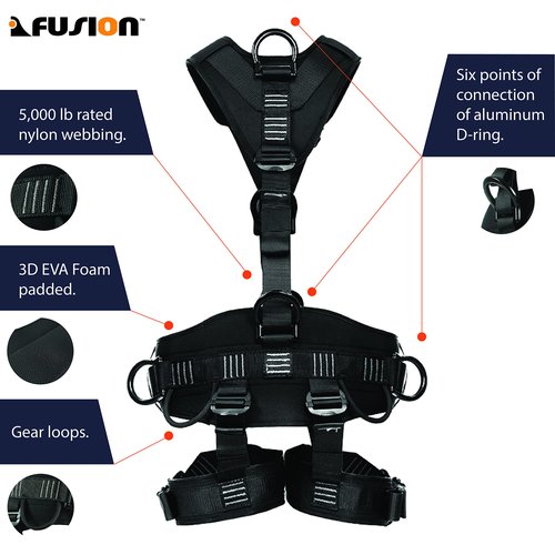 Fusion Climb Tac-Rescue, Construction Harness - Full Body Harness with 3D EVA Foam Padding, 6 D-Ring Points, and Quick-Release Steel Buckle Safety Harness OSHA & ANSI Compliant for Tree Work Rock Cl