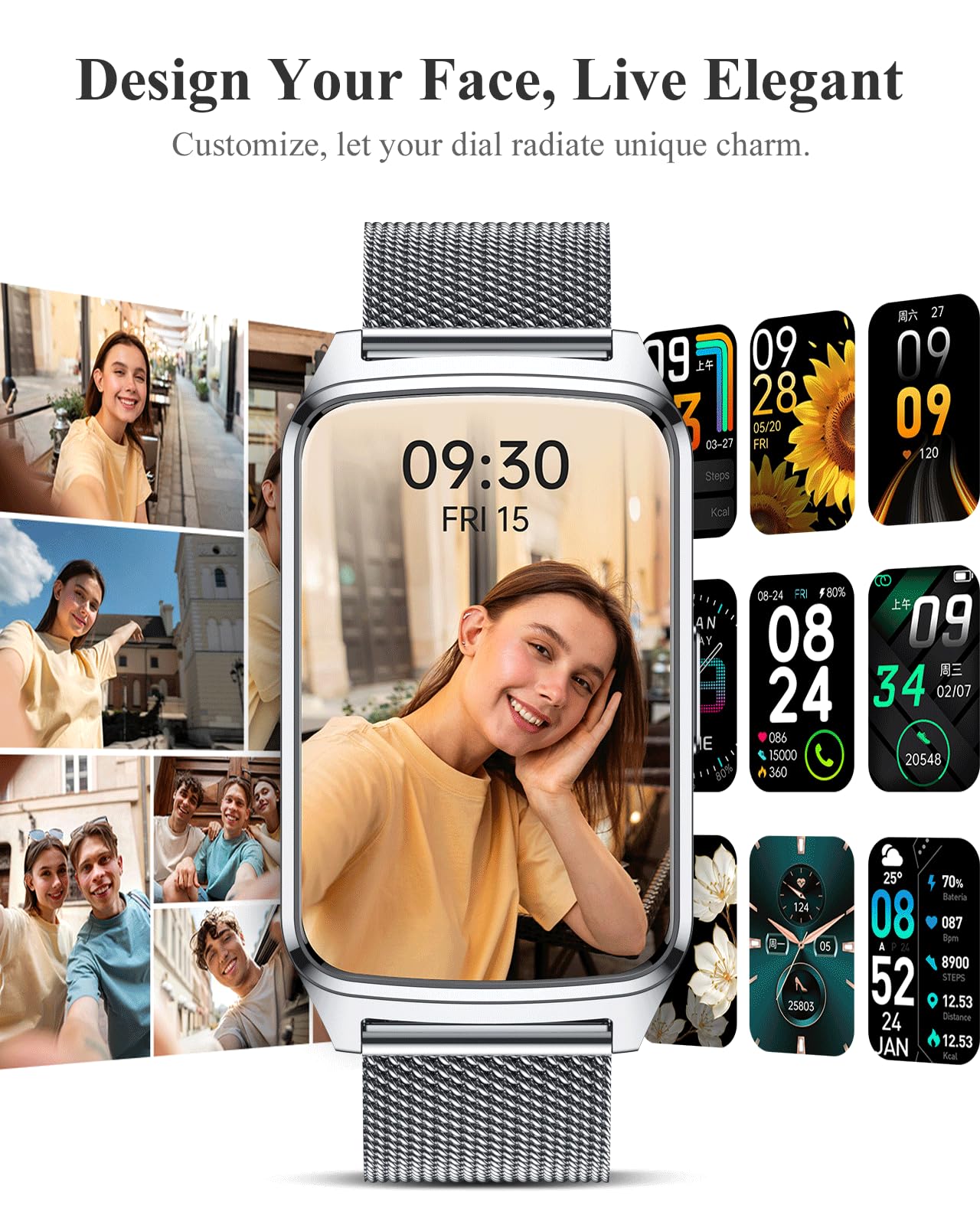 ChronArk Fitness Tracker Watch for Women Men, Step Counter Compatible with iPhone Android, IP68 Waterproof Activity Tracker with Sleep Monitor, 110+ Sports Pedometer (Cold Steel Silver, 1.57)