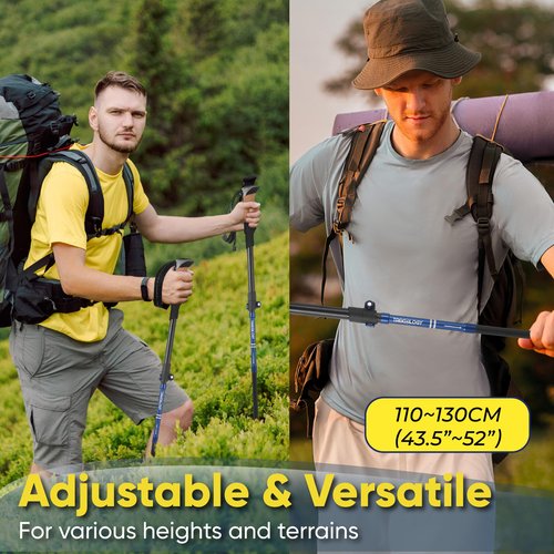 TREKOLOGY Hiking Poles with Real Cork Grips, Adjustable for Heights 5'2'' to 6'5'' ??Lightweight Trekking Poles, Aircraft-Grade Aluminum, Compact Fold for Hiking & Backpacking (2pc Set) TREKZ Cork SE