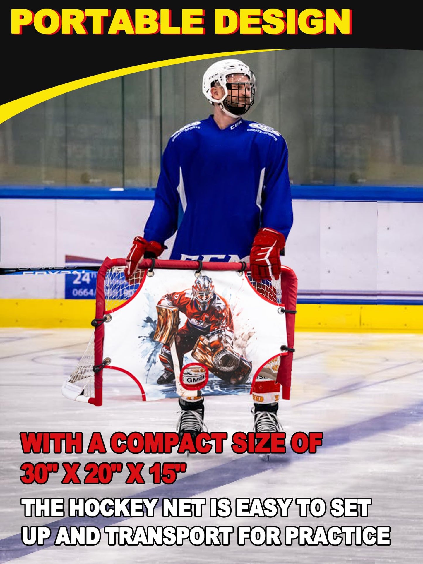 Kasifei Mini Steel Hockey Net with Shooter Tutor, 30" x 20" Heavy Duty Hockey Goal for Kids