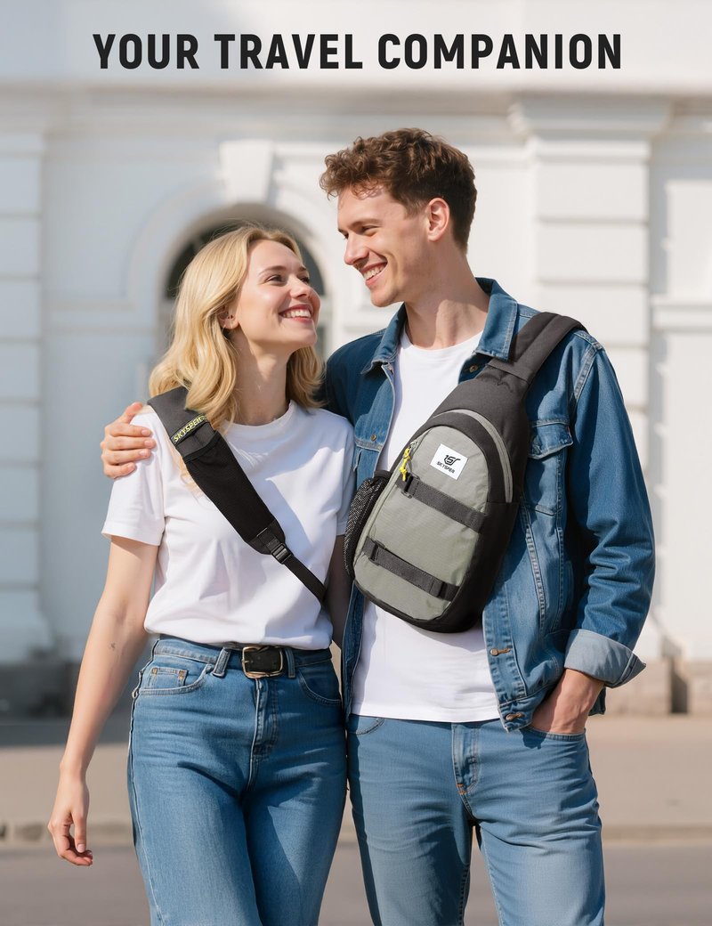 SKYSPER Sling Bag Anti-Theft RFID Crossbody Bag Travel Cross Body Backpack Shoulder Hiking Sling Daypack(Lightgray)