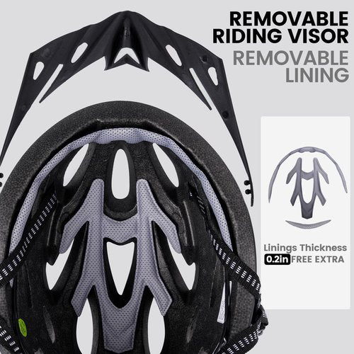 Bike Helmet with Goggles, Visor, Rear Light for Adult Men Women - CPSC, CE Bicycle Helmet Lightweight & Adjustable &Chin Pad, Cycling Helmet for All Purpose Bike, Suggested Fit 58-62cm(Matte Black)