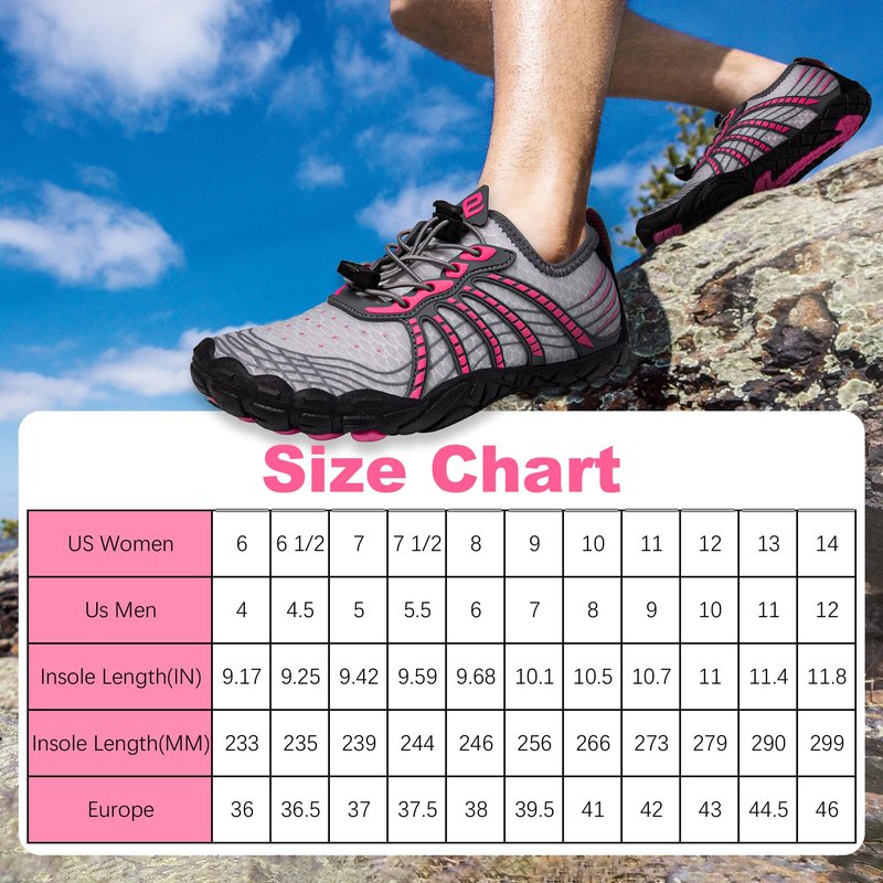 Water Shoes for Women Men, Quick Dry Barefoot for Workout, Hiking, Walking, Yoga, and Water Sports, Lightweight, Non-Slip, Athletic River Shoes for Outdoor Sports and Exercise Gray/Pink