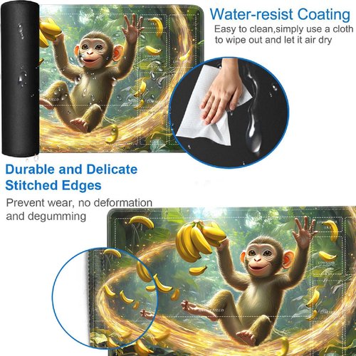 Yuxcfhjfe for TCG Playmat with Zones, 24 x 14 inches Card Playmat with A Storage Bag and 6 Dice,Trading Card Game Mat, Non-Lip Rubber Bottom for MTG Playmat, Monkey Bananas Everywhere!