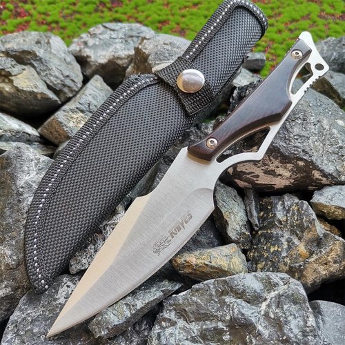 DOOM BLADE Full Tang 8.27" Tactical Fixed Blade Knife with Sheath - Made of Stainless Steel - Bushcraft and Camping Knife Survival - Perfect EDC Hunting Knife (Silvery)