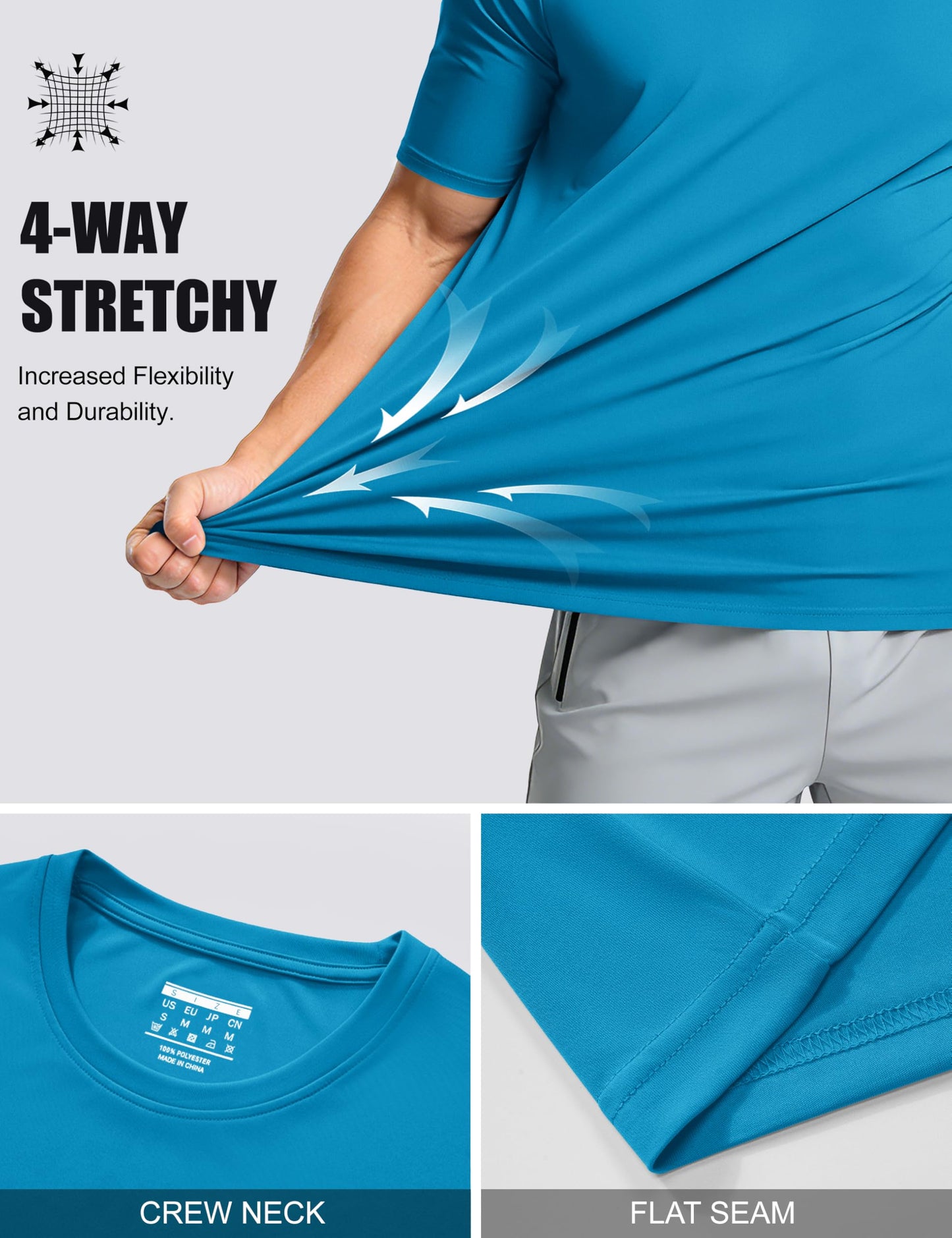 Mens Sun Shirts Quick Dry T-Shirt Short Sleeve Running Shirt Sun Protection UPF 50 Performance Shirts Crew Neck Shirts Blue Green