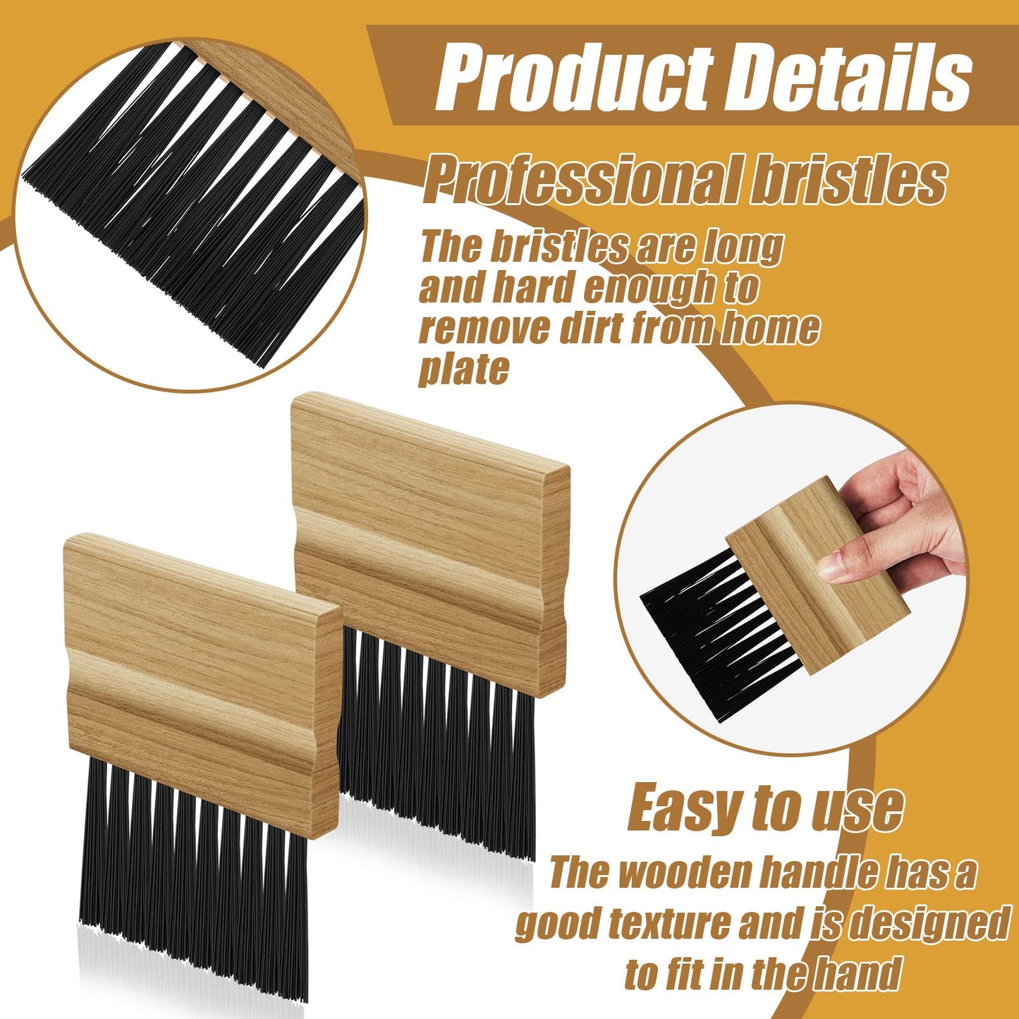 3 Pieces Umpire Brush with Wood Handle Softball Baseball Home Plate Brush for Umpire Equipment Kit, Black 4.33 x 3.15 x 0.39 Inches