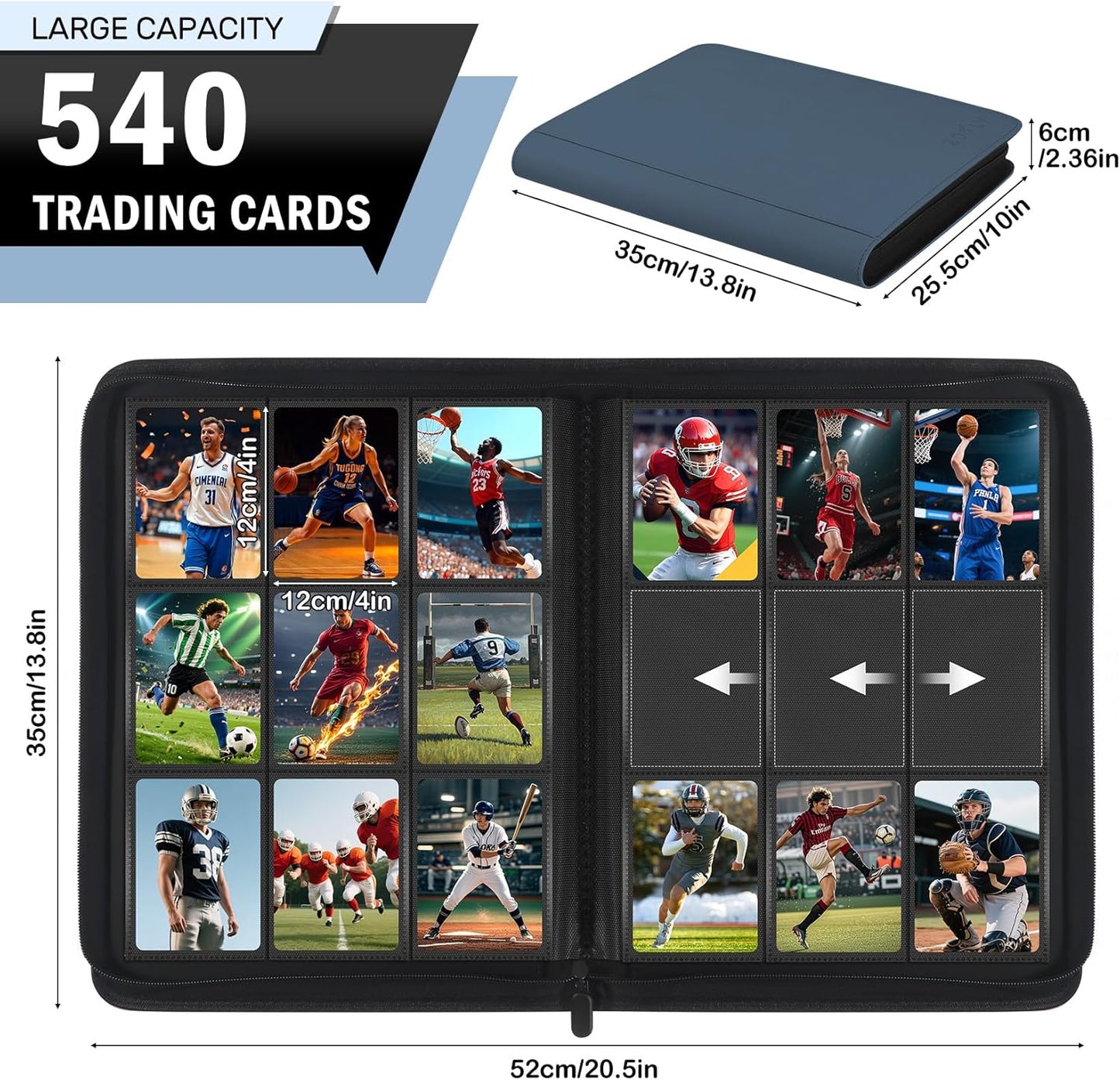 12 Pocket Card Binder, Zipper Trading Card Binder, 720 Large Capacity Side Loading Non-Ring Card Album, Double Sided Acid-Free Card Protector Binder, Card Collection for TCG, MTG, Sport Card, Pink