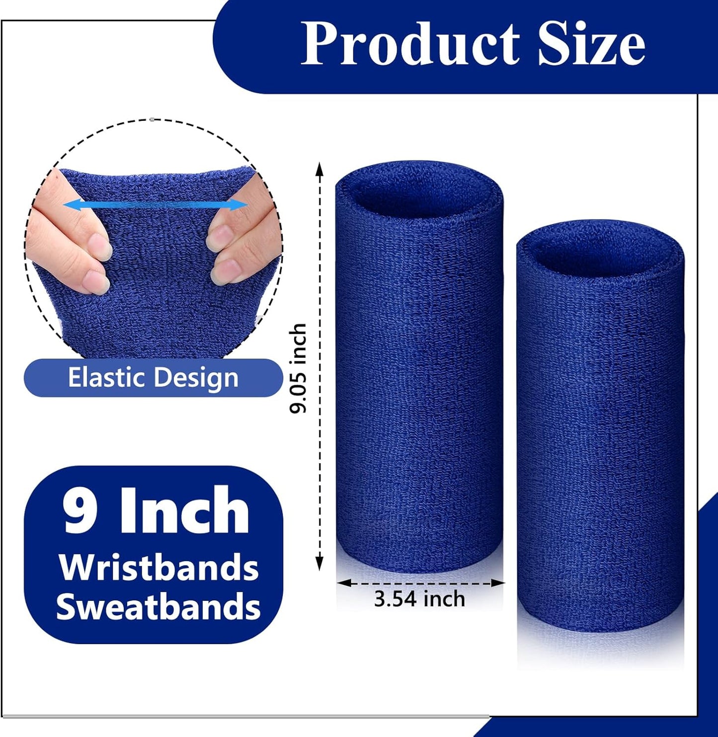 2 Pcs 9 Inch Long Wristbands Sweatbands Black Large Sweat Bands Wristbands Wrist Sweatbands Bulk Arm Sweat Bands for Men Women Weight Loss Football Workout
