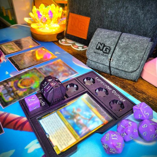 NERD GEAR Commander Essentials Kit - Ultimate Accessory for MTG Commander EDH - MTG Command Zone Tray - Health Counter - Spin Down Dice - Dry Erase Tokens (Mystic Purple)