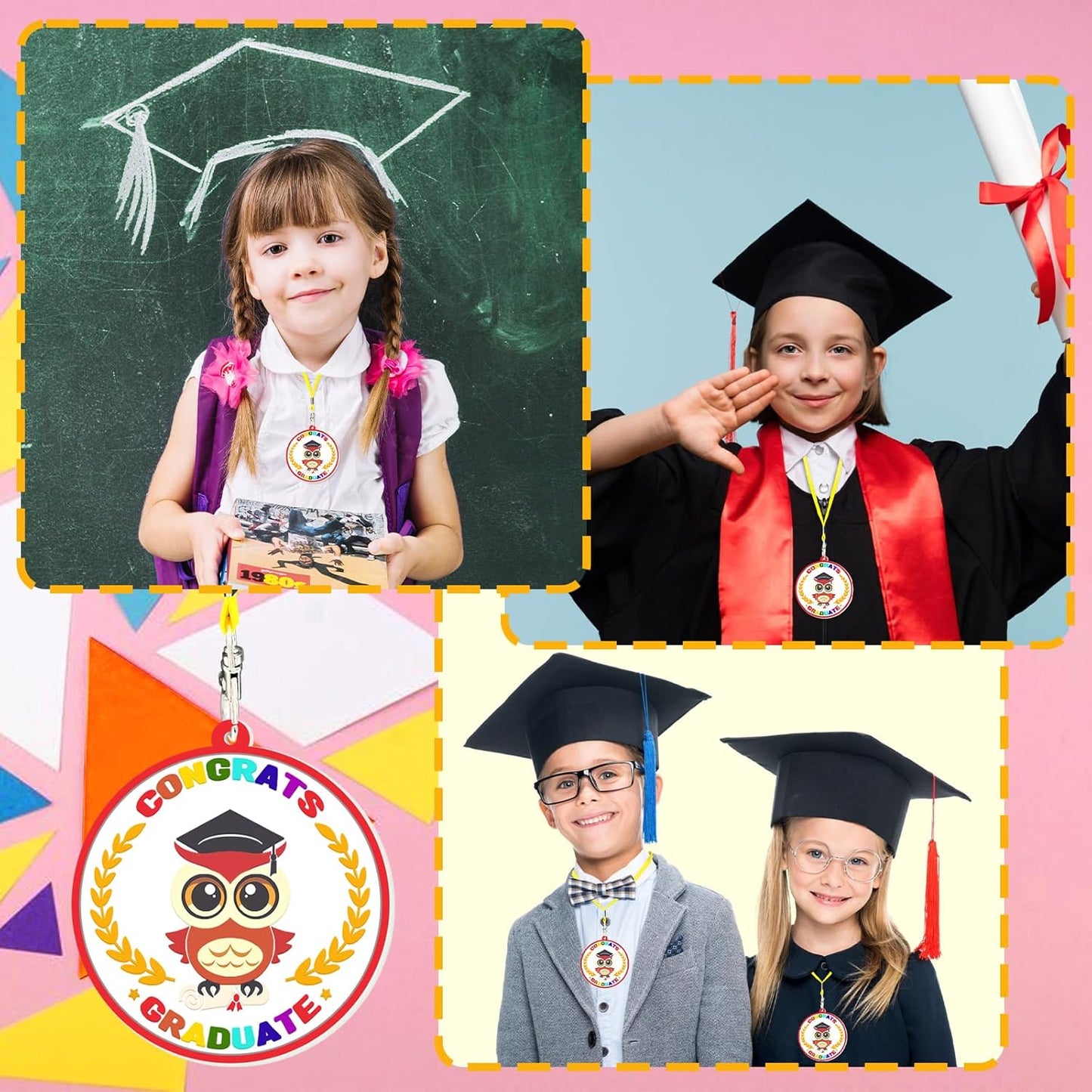 24P Pre-k Graduation Medals Silicone Graduation Award Medals For Kids 2 Inch Kindergarten Graduation Prek Graduation Gifts With Yellow Neck Ribbon Graduation Medal Preschool Graduation Party Favors