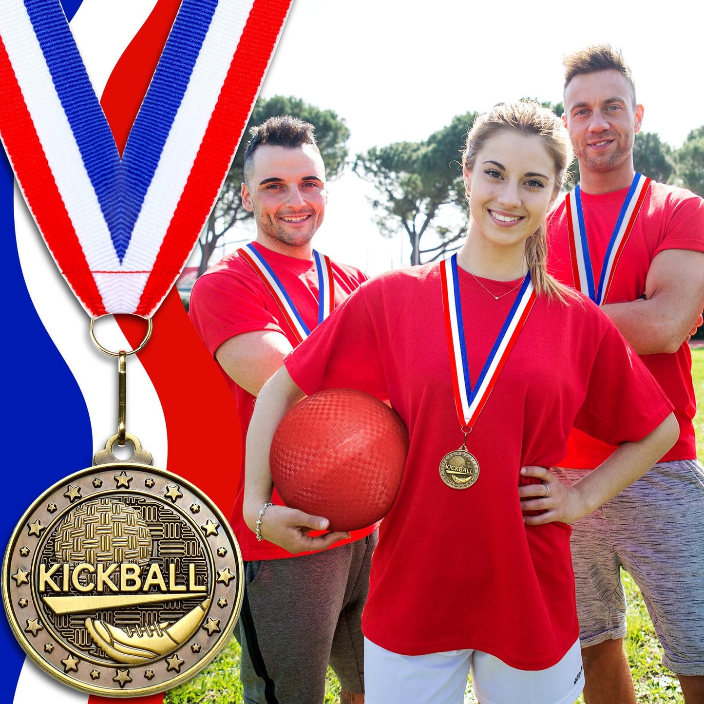 Remuuly 30 Pcs Gold Medals Bulk 2'' Basketball Soccer Baseball Volleyball Football Lacrosse Kickball Cheer Bowling Trophy Medals for Awards for Sports Participation Winner Gift(Gold,Kickball)