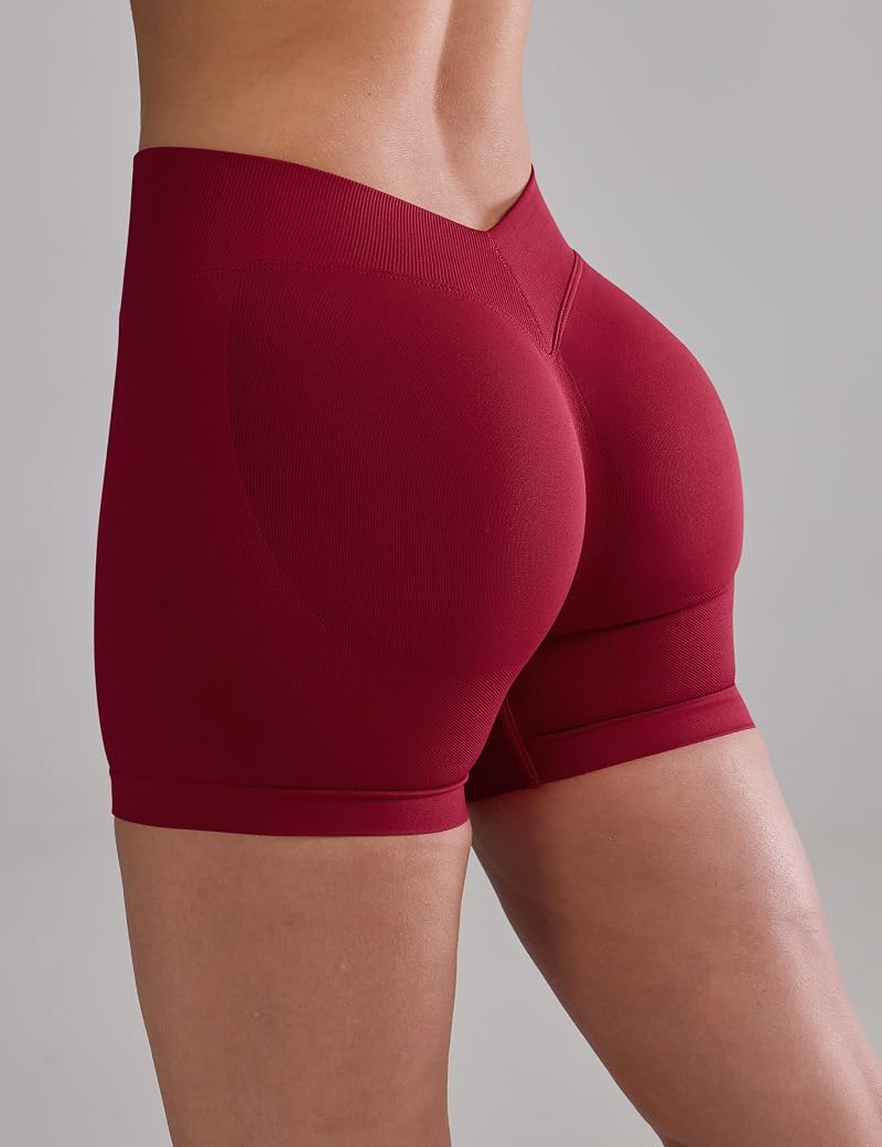 3 Pack Workout Shorts Women Scrunch Butt Lifting High Waist V-Cut Back - Black Brown Red (Size Up for Comfort) Niipty