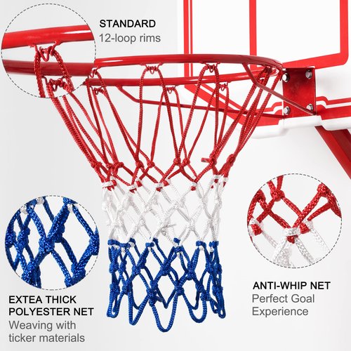 NEIJIANG Basketball Net Replacement, 2025 Upgrade Thick Professional Basketball Nets Heavy Duty Outdoor, All Weather Anti Whip Color Never Fade -12 Loops (Red White Blue)