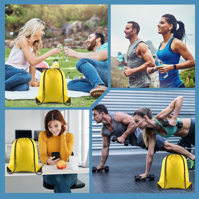 PLULON 15 Pcs Yellow Drawstring Bags, Drawstring Backpack Bulk, Modern Casual Gym Backpack Bags for Yoga Traveling Outdoor Sports