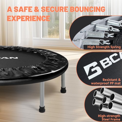 BCAN 38" Foldable Mini Trampoline Fitness Trampoline with Safety Pad,Rebounder Exercise Trampoline for Adults Indoor/Garden Workout,Max Load 300lbs