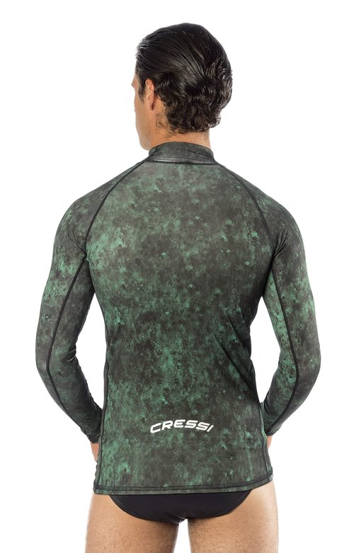 Cressi Unisex Adult Crew-neck Camouflage Rash Guard, Camo Green, Large US