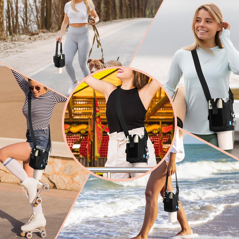 Xxerciz Water Bottle Carrier Bag with Phone Pocket for Stanley 40 oz Tumbler with Handle, Nylon Water Bottle Holder Pouch with Adjustable Strap for Stanley Cup Accessories