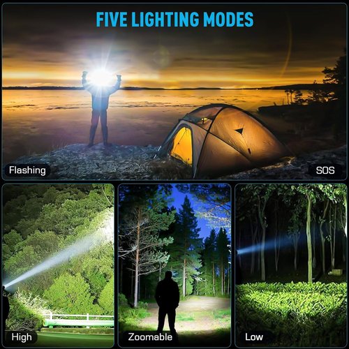 Headlamp 90000 LUMENS LED Rechargeable Head Lamps, Zoomable Headlight with 5 Modes & IPX7 Waterproof, 120° Adjustable Head Lights for Forehead for Outdoor, Camping, Hard Hat, Hunting,Fathers Day Gift