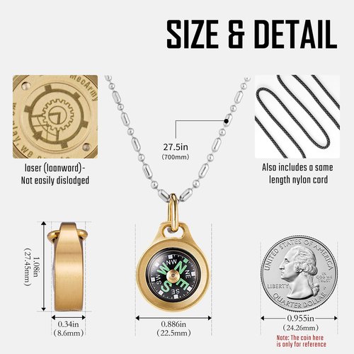 MecArmy CMP/CMP2 Mini Compass- Meaningful Graduation Birthday Gifts for Men Women, EDC Titanium/Brass/Copper Pocket Compass for Hiking SurvivaI, IPX5 Waterproof, Glow in The Dark, Necklace Pendant