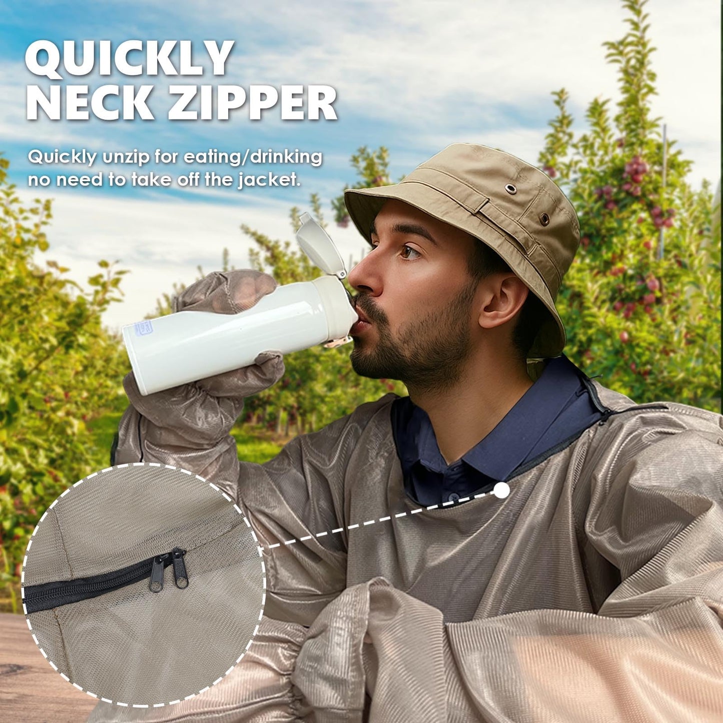 IC ICLOVER Mosquito Jacket, Bug Jacket with Hood, Pants, Mitts & Socks for Men Women, Mosquito Net Suits for Gardening Fishing Outdoor Full Body Protection from Bugs Fly Insets No-See-Ums (L-XL)
