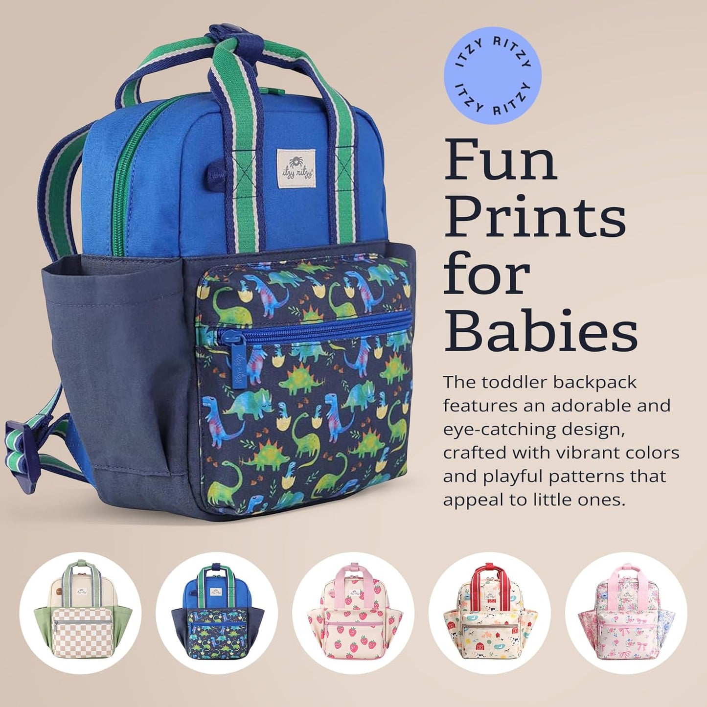 Itzy Ritzy Toddler Backpack - Daycare Bag - Features Adjustable Shoulder Straps, 2 Side Pockets & Spacious Interior with Wipeable Fabric Lining & Name Label, Strawberry Backpack