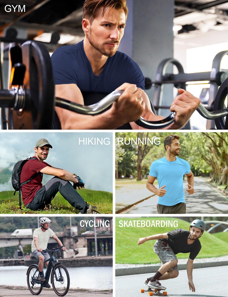 HOPLYNN 5 Pack Men's Dry Fit Workout Gym T Shirts, Short Sleeve Active Running Athletic Tee Tops 1 Black 1 Blue 1 Gray 1 Navy Blue 1 Wine Large