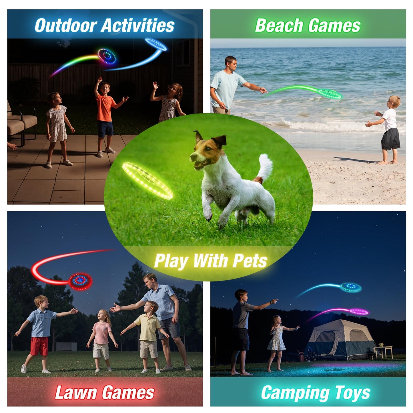 HYES 2 Pack Light up Flying Discs for Kids, 45 LEDs, 14 Lighting Modes, Rechargeable Glow in The Dark Flying Ring for Beach, Summer Camping, Outdoor Game, Sport Toys Gift for Teens Boys Adult