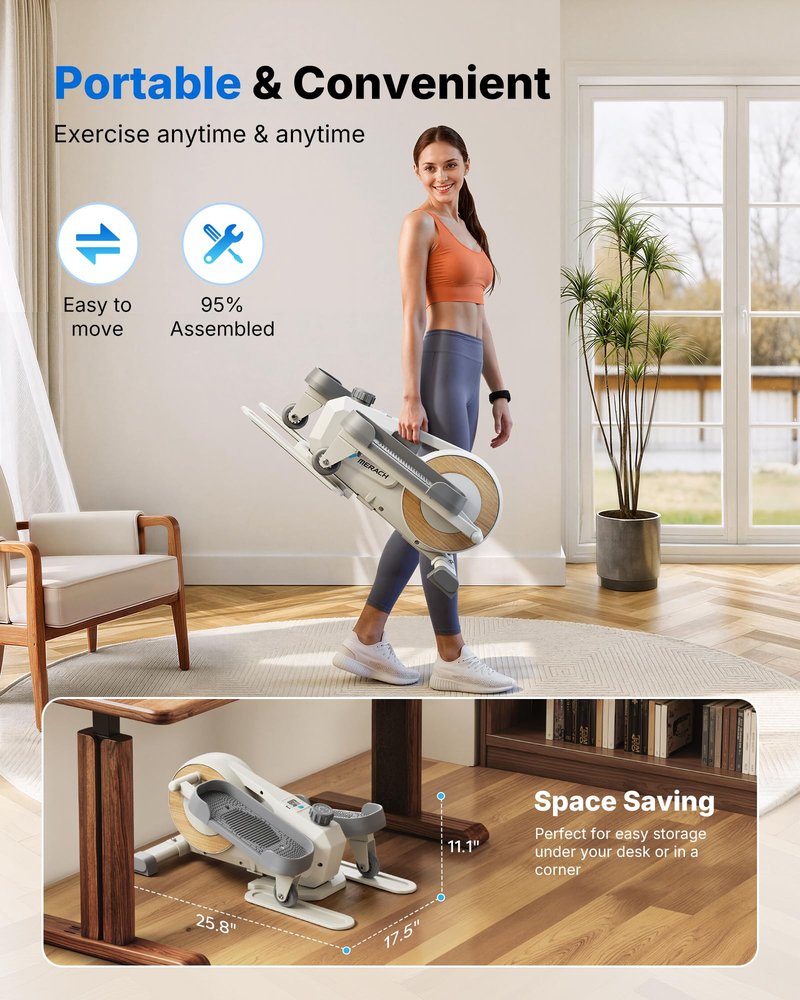 Sitting Under Desk Elliptical Machine, Leg Exerciser While Sitting for Seniors, Seated Pedal Exerciser, Quiet & Portable Pedal Exerciser with 8 Resistance Levels, Work from Home Fitness